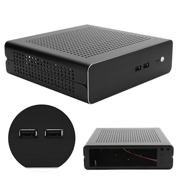 G60S HTPC Chassis Fuldt aluminium DCATX Power Supply MiniITX etui til stationær computer (Noir USB2.0)