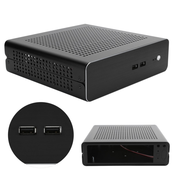 G60S HTPC-chassis i full aluminium DCATX Power Supply MiniITX-deksel for stasjonær datamaskin (Noir USB2.0)