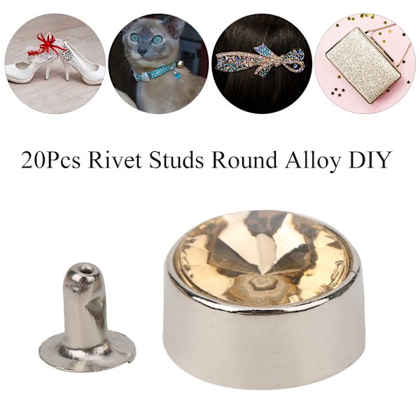 20 stk naglepynt runde legering DIY sko klær vesker dekorasjon med 20 stk skiver 12mm krystall gul