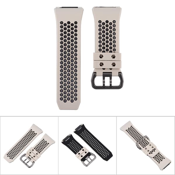 Silikone Sportsarmbånd Erstatning til Fitbit Ionic Farverem Beige og Sort