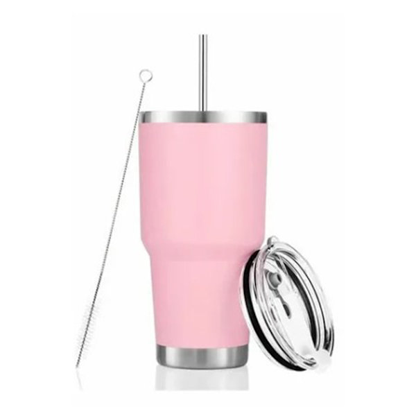 30oz Bilisolering Kopp Rosa Rostfritt Stål Bärbar Plastsprayning Isolerad Mugg för Utomhus