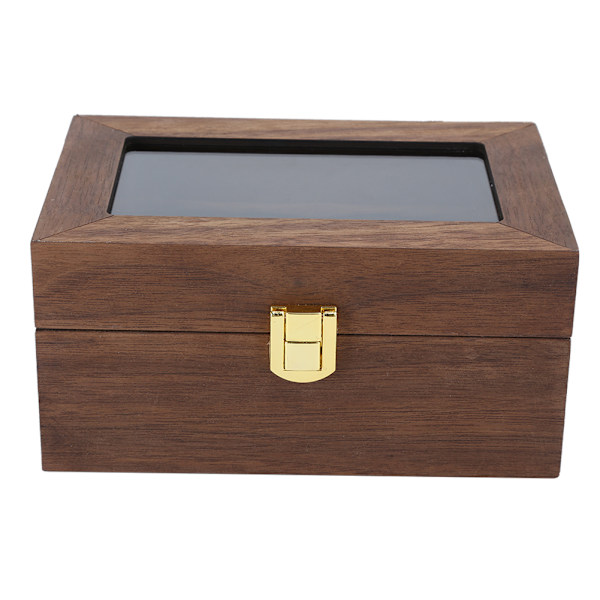 Trä 3 Grid Watch Display Box Transparent fönster Watch förvaringsbox (svart valnöt färg)