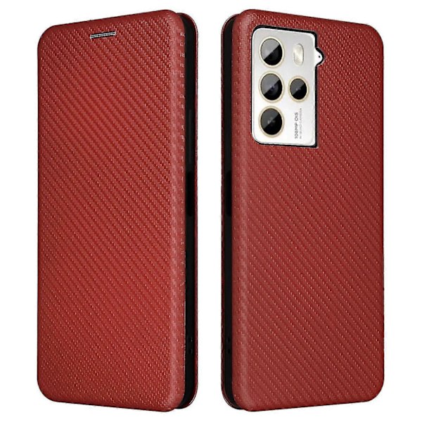 Carbon Fiber Tekstur Læder Cover med Kort Slot til HTC U23 Pro 5G Telefon Stand Case Sort