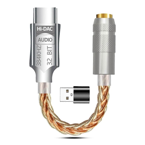 USB C til 3.5mm DAC Øretelefonforsterker Hifi Digital Audio Dekoder