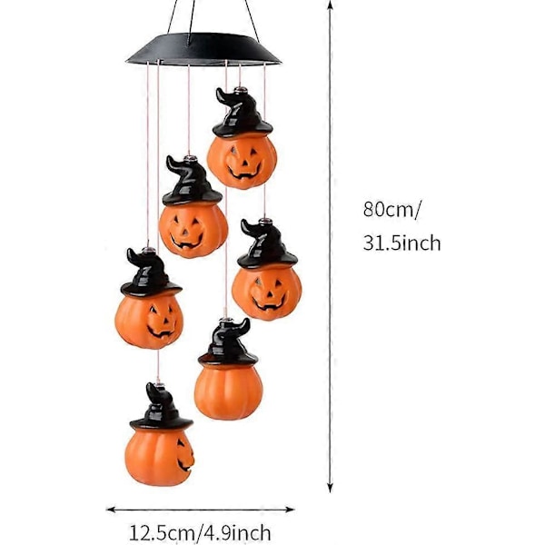 Solar Gresskar Vindklokke Vanntett Hagedekor Halloween Dekor Gresskar Vindklokke for Halloween