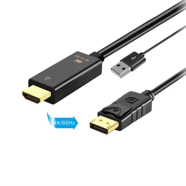 4K 60Hz kompatibel med HD Multimedia Interface til DisplayPort Adapter Konverter 1.8M USB2.0 Kabeladapter til bærbare og stationære computere