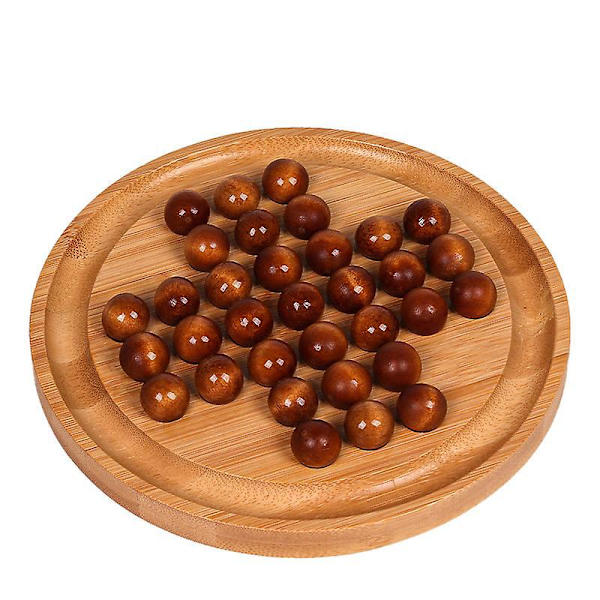 Tretre Solitaire-puslespill i tre - Klassisk hjernetrim med kulene i marmor - 20 cm rundt brett, spill for én spiller