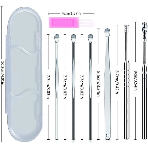 Öronvaxavlägsningsset - Spiralformad Öroncurette i Rostfritt Stål (7 delar)