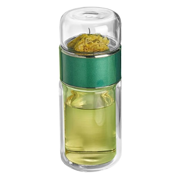 280 ml te-vand-separationskop med dobbeltlagsisolering, gennemsigtig te-infuser-flaske til daglig grøn
