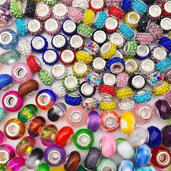 Europæiske Store Hulperler til DIY Charms Armbånd Smykkefremstilling (Regnbue, 200 stk)