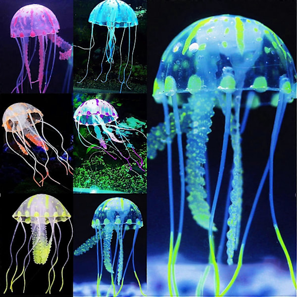 6 stk. Selvlysende Vandmand Ornament Dekoration til Akvarium Fisketank