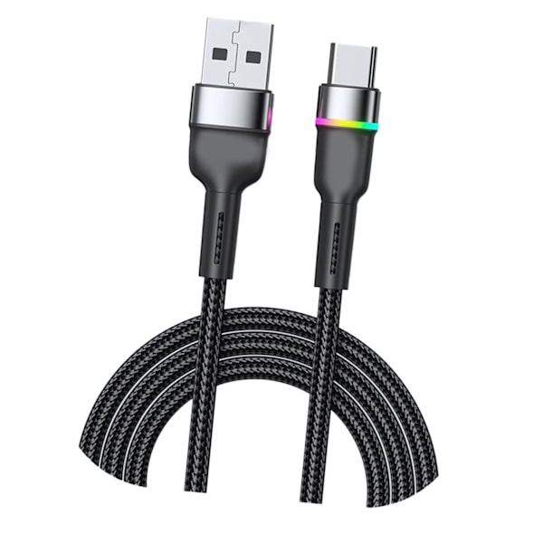 Hurtiglading Kabel Aluminiumlegering USB C Ladning Datakabel Til Telefon 3A Fargerikt Lys Svart