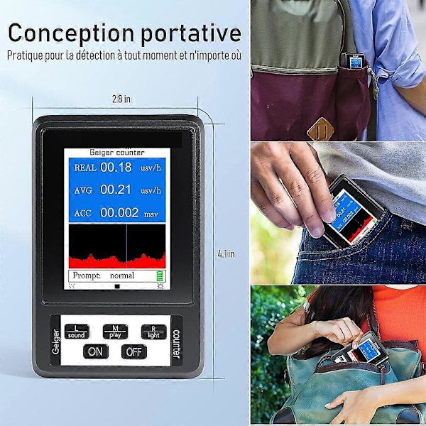 Geigermätare, Nukleär strålningsdetektor Beta Gamma Röntgenmonitor, Portabel Geigerdosimeter med LCD-display