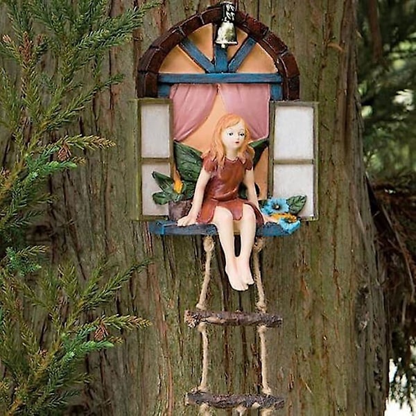 Keijupuutarhan Ikkuna-patsas, Miniatyyri Keijuovien Palaset, Puutarhan Keijuovi Riippuvalla Tikkailla, Ulkopatsas Käsityökortti, Polyresiini