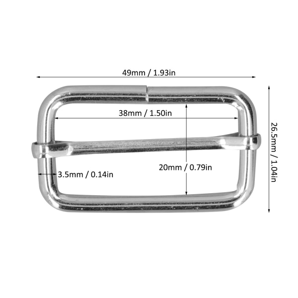 Metall rektangeljusteringsspenne - sett med 20 | Slitesterk, utsøkt design | Brede bruksområder for klær, ryggsekker og belter | 3,5x38x20mm