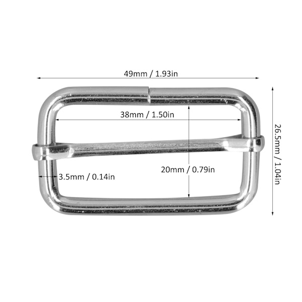 Metall rektangeljusteringsspenne - sett med 20 | Slitesterk, utsøkt design | Brede bruksområder for klær, ryggsekker og belter | 3,5x38x20mm