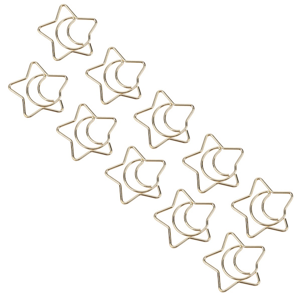 10 st Plastbelagda galvanisering Star Moon Pappersklämmor Roliga bokmärke Markeringsklämmor Guld