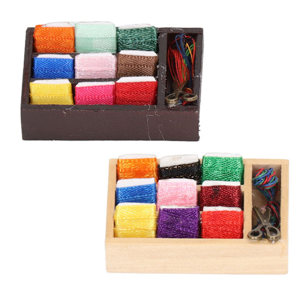 2 kpl Miniatyyri ompelulaatikko Mini koko Basswood Metalli Söpö Puu Väri Musta Nukkekoti Ompelulelut Joululahjaksi