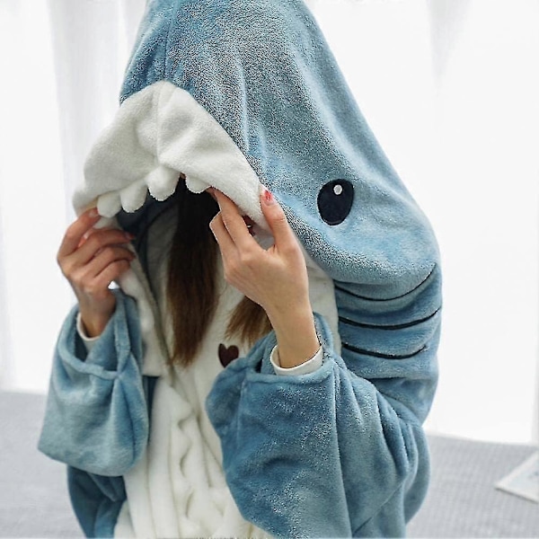 Haj-tæppe Hoodie til voksne - Superblødt og behageligt bærbar fleece-plaid - Hajhale sovepose S