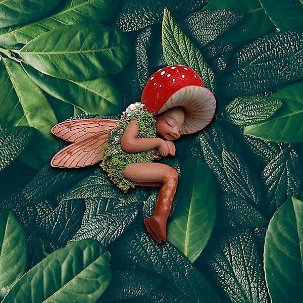 Mini Sleeple Sovende Svampefe Statue Resin Dukkehus Fe Skulptur til Mikro Landskab Resin Ornamenter til Have