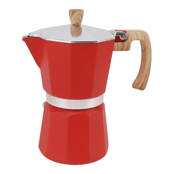 Moka-kahvinkeitin, alumiiniseos, nopea lämmitys, mukava kahva, kahdeksankulmainen kahvinkeitin, kaasu-, sähkö- ja liesitasolle, keittiö, punainen, 300 ml