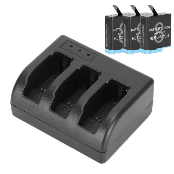 AHDBT‑801 Sort Genopladeligt Batteri med 3‑kanals Oplader til GoPro Hero 8/7/6/5