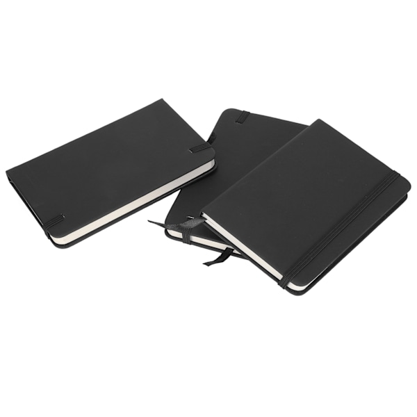 3 stk. PU A6 Business Notepad Hardcover Strap Notebook Dagbog Papirvarer Kontorartikler Skoleartikler Sort