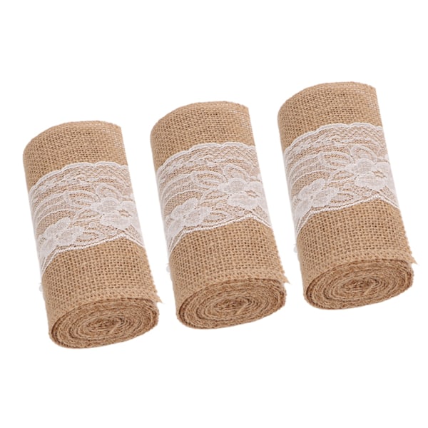 3 rullaa Jute-pitsi nauhaa Yksinkertainen Elegantti Jute-pitsi nauha Koristelu Rustiikkiin Häät DIY Jouset 5.9inx7.5ft