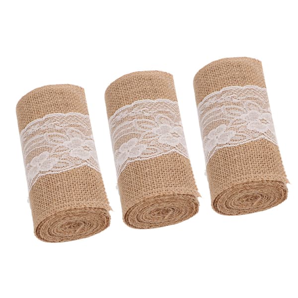 3 rullar jutspetsband Enkel elegant jutspetsbanddekoration för rustika bröllops-DIY-rosetter 5.9inx7.5ft