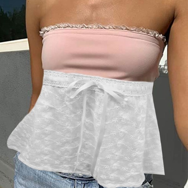 Tyylissä Off-Shoulder Pitsi-Rypytetty Toppi Naisille M Vaaleanpunainen