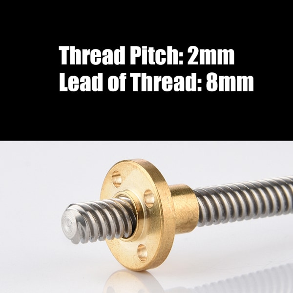T8 8mm Trapesformet rustfritt stål gjengestang blyskrue og messingmutter for 3D-skriver 500mm