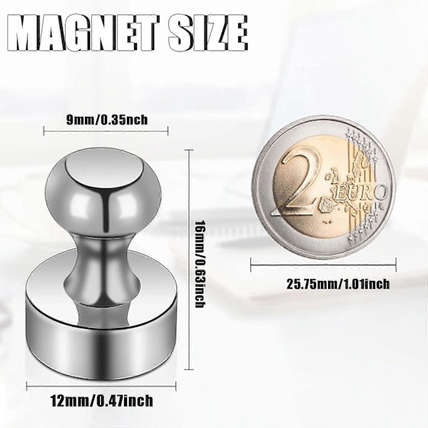5 Pakke Neodym Magnet Kjøleskapsmagneter Magnetiske Tegnestifter, 12 x 16mm Små Magneter Runde Sterke Kjøleskapsmagneter (Sølv)