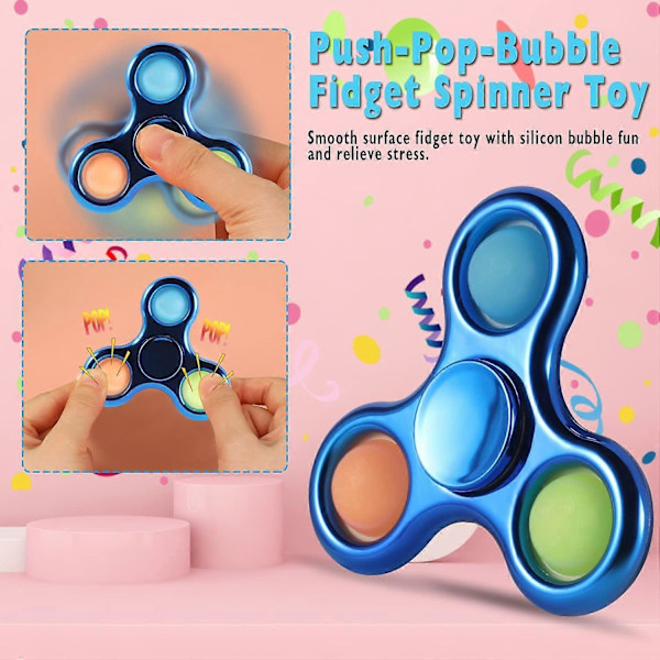Pop Fidget Spinner, Simpel Sensorisk Fidget Spinner Legetøj Push Pop Bubble Spinner Legetøj til Stressreduktion og Angstdæmpning Håndlegetøj til Børn - Blå