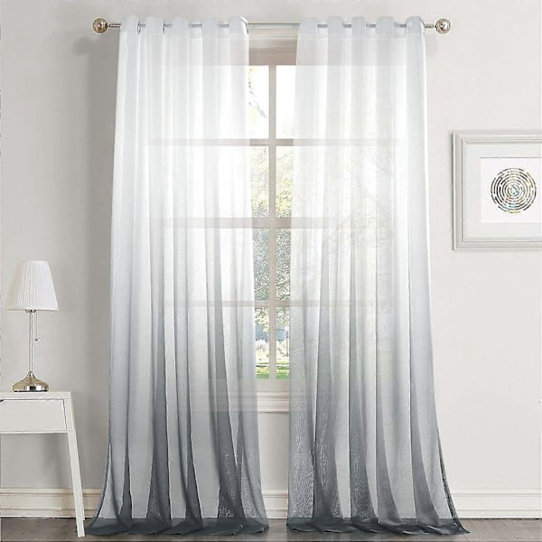 Skira Gardinger Vit Grå Skir Ombre Gradient Öljett Skir Elegant Fönsterdekor