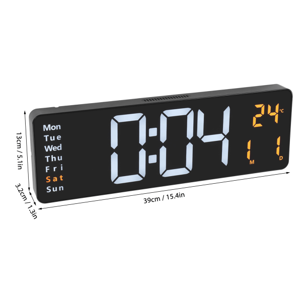 LED digital klokke Stor skjerm veggmontert klokke med fjernkontroll-10 nivåer Justerbar lysstyrke Dato Temperatur Display-1 stk.