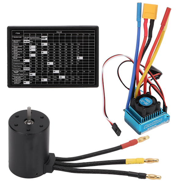 3650 3100KV børsteløs motorsett med 120A ESC XT60 plugg programmeringskort for 1/10 1/8 RC bil