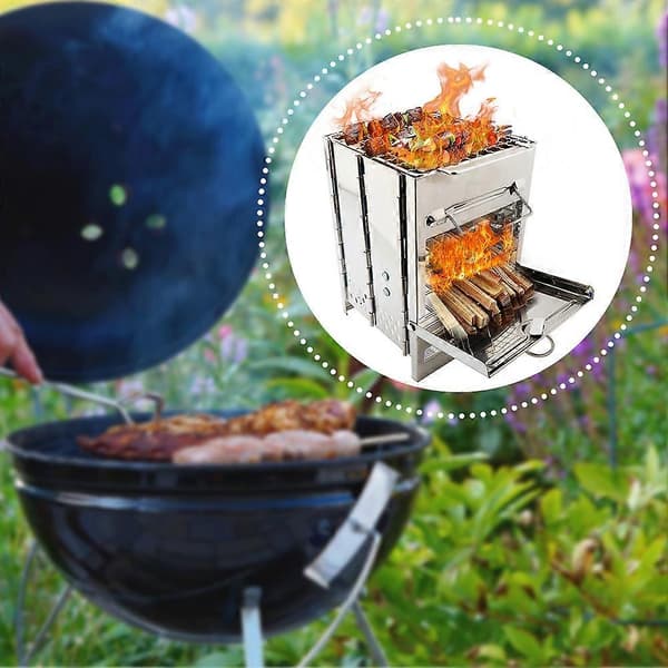 Bærbar Campingovn Sammenklappelig Træ BBQ Grill til Udendørs Eventyr Silver
