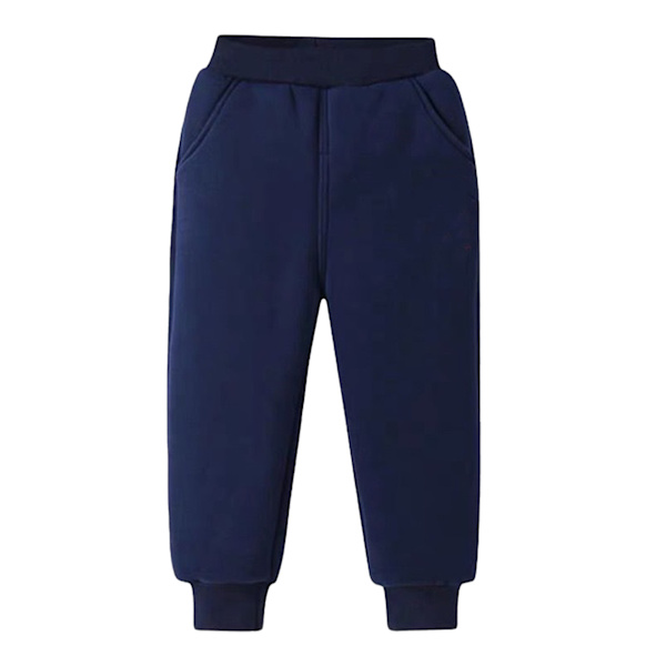 Barn Fleece Sweatpants Elastisk Midja Super Mjuk Bomull Casual Varma Fleece Byxor för Utomhus Vinter Blå XL