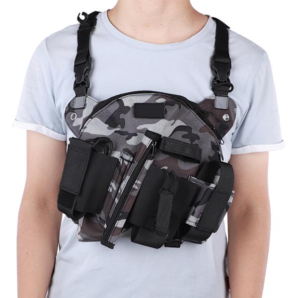 Radio sele sele frontpakke pose hylster walkie talkie vest rig bærepose udendørs grå camouflage