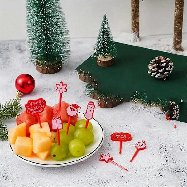 Fruktplockar med jultema, set med fruktgafflar