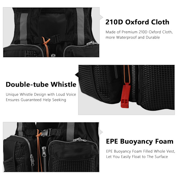 Voksne Redningsvest Redningsvest med Whistle Swimming Fishing Drivdragt (sort)