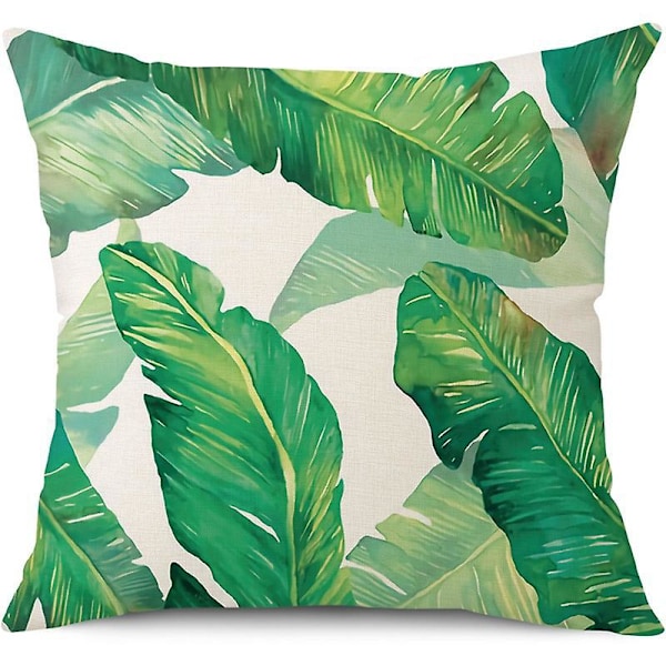 Sett med 4 stk. putetrekk med bladmønster, firkantede putetrekk, dekorasjon for sofa, stue, soverom, kontor, 45x45cm