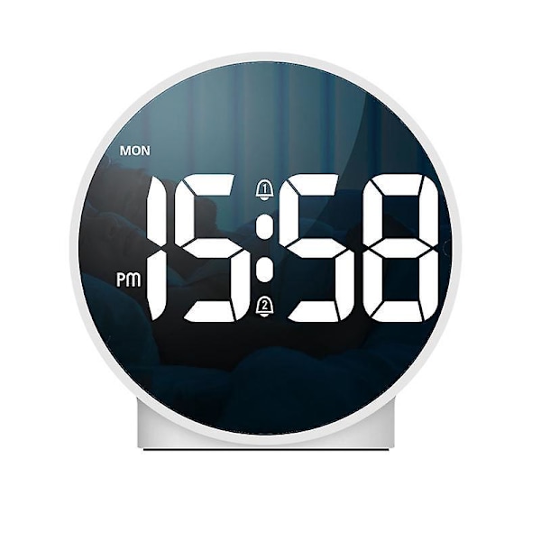 Digital Alarm Clock with Dual Alarms, Snooze, and Dimmable LED Display - White, 4 inch