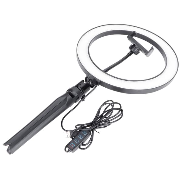LED-ringlys 10 niveauer dæmpning skrivebordslampe med 3 farvetemperaturer til live-udsendelse
