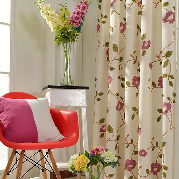 Broderte gjennomsiktige gardiner til soverom og stue - Blomsterdesign (39,4 tommer)