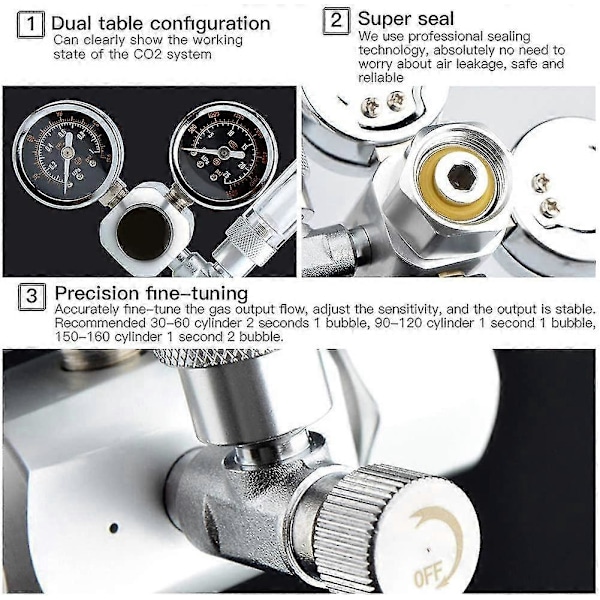 Co2 Regulator for Akvarier Dobbel Akvarium Co2 Trykkmåler Justerbart Trykk Co2 System Med Bobleteller og Tilbakeslagsventil(w21.8)