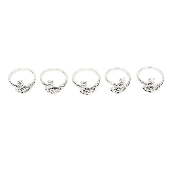 5 st virkade ringar silver påfågelform unik öppen design rostbeständig lätt vikt stickningsöglor
