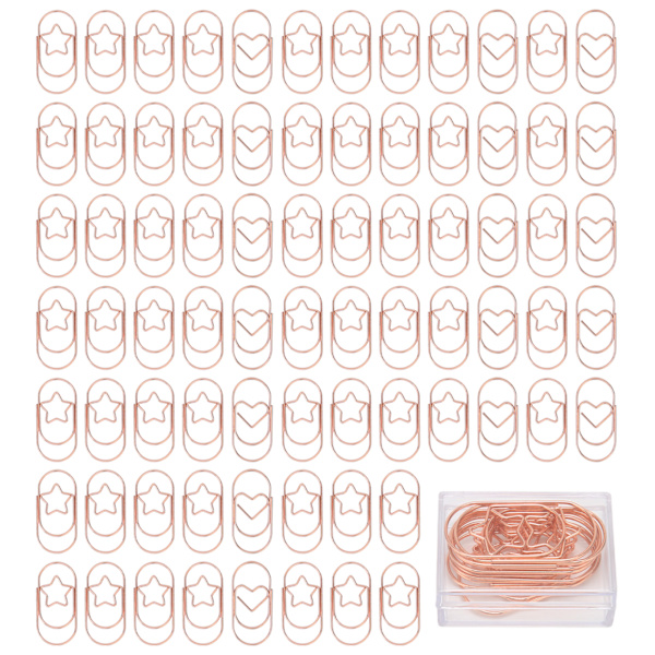 100 stk. rosegold stjerne papirclips - skridsikker, rustforebyggende, søde papirclips til kontor og skole