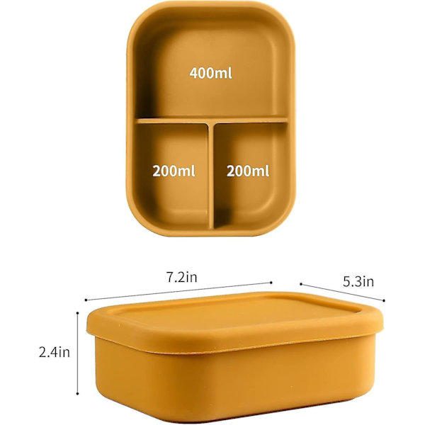 Lekkasjesikker 3-roms silikon bento lunsjboks for voksne (gul)