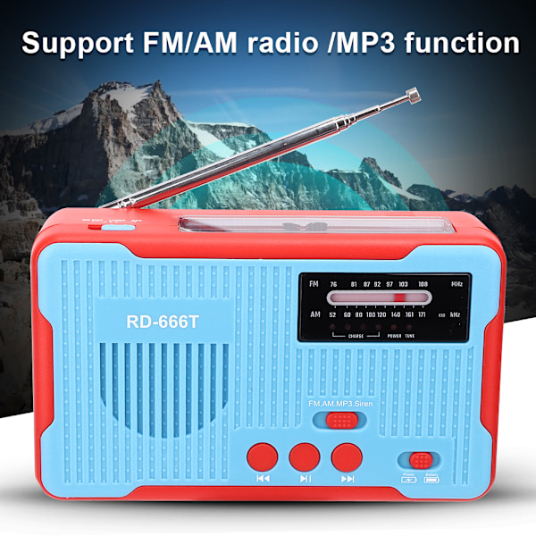 RD-666T Bärbar solcellsdriven nödhandvev AM FM-radio med LED-ficklampaBlå